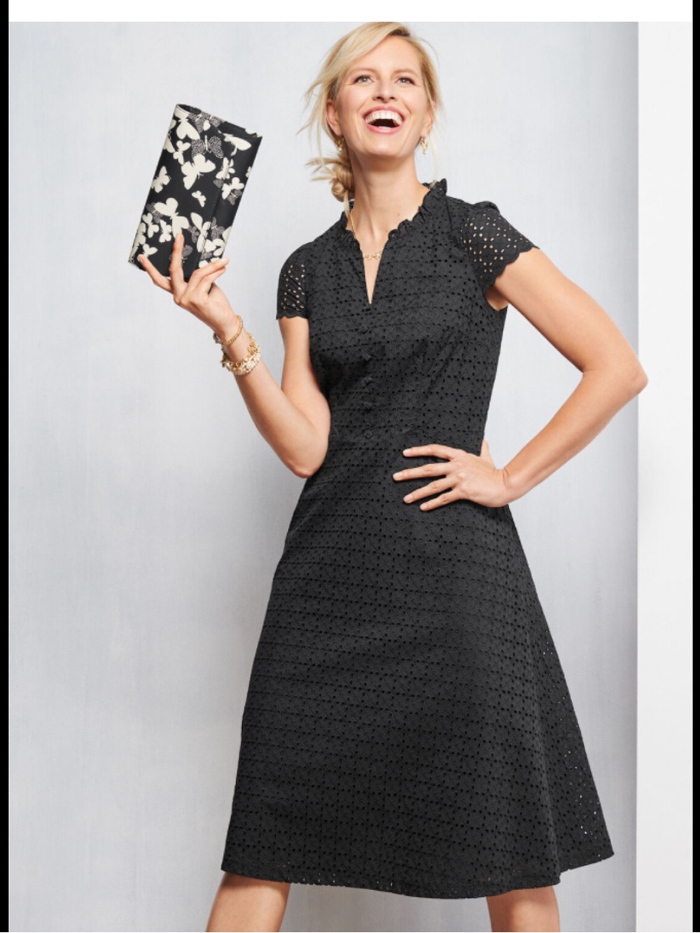 Talbots size 12 Black Eyelet Fit-and-Flare Dress